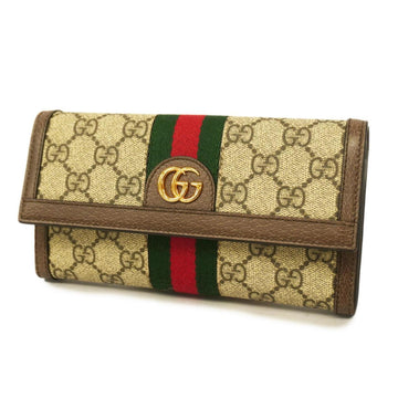 GUCCI Long Wallet GG Supreme Sherry Line Ophidia 523153 Leather Brown Men's Women's