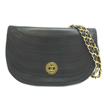 CHANEL Half Moon Chain Women's Shoulder Bag Lambskin Black