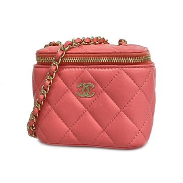 CHANEL Shoulder Bag Matelasse Chain Lambskin Pink Champagne Women's