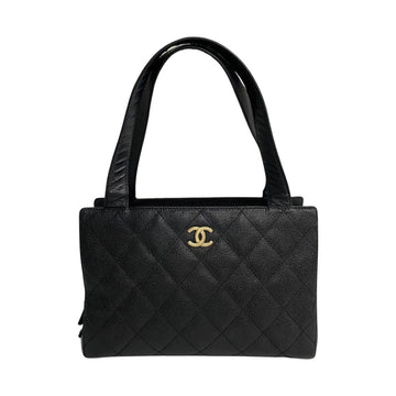 CHANEL Caviar Skin Matelasse Leather Handbag Boston Bag Black 41652