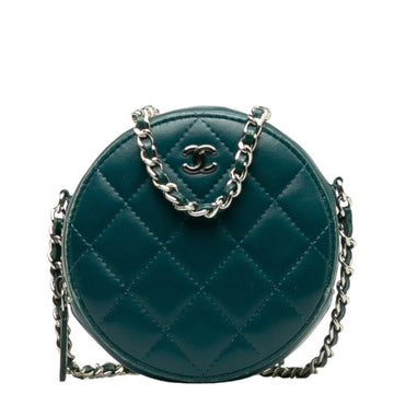 CHANEL Matelasse Coco Mark Chain Shoulder Bag Pouch Green Leather Women's