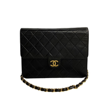 CHANEL Matelasse Lambskin Leather Chain Shoulder Bag Pochette Black 77785 460k877785