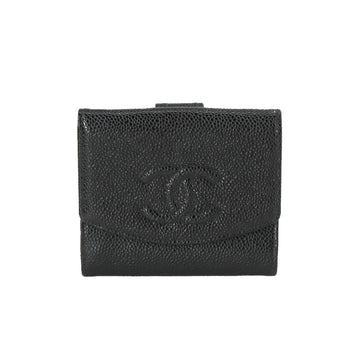 CHANEL Cocomark W Bifold Wallet Caviar Skin Leather Black A13496 Gold Hardware Compact