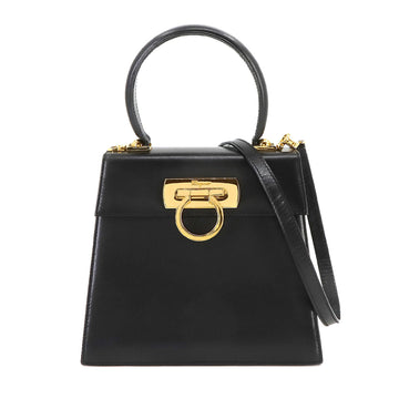 SALVATORE FERRAGAMO Gancini 2way Hand Shoulder Bag Leather Black