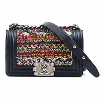 CHANEL Shoulder Bag Boy  Tweed Leather Metal Multicolor Black Women's e58698a