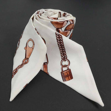 HERMES Scarf Muffler Twilly Silk White/Bronze Ladies