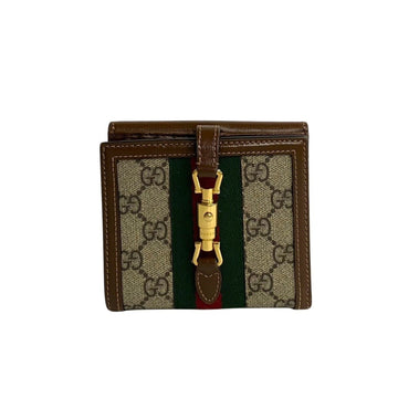 GUCCI GG Supreme Metal Fittings Sherry Line Jackie Leather Bifold Wallet Brown 95260