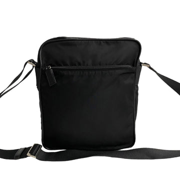 PRADA Triangle metal fittings Nylon Saffiano leather Shoulder bag Pochette Black 37081