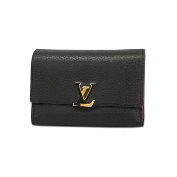 LOUIS VUITTON Tri-fold Wallet Taurillon Portefeuille Capucines Compact M62157 Noir Hot Pink Women's