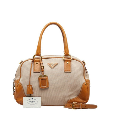 PRADA Handbag Shoulder Bag BT0433 Beige Canvas Leather Women's