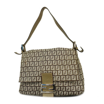 FENDI Handbag Zucchino Mamma Bucket Nylon Canvas Brown Silver Ladies