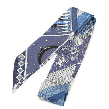 HERMES Twilly Muffler/Scarf Objets de Curiosite Marine Cobalt White