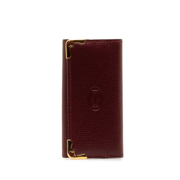 CARTIER Must Line Key Case Wine Red Bordeaux Leather Women's