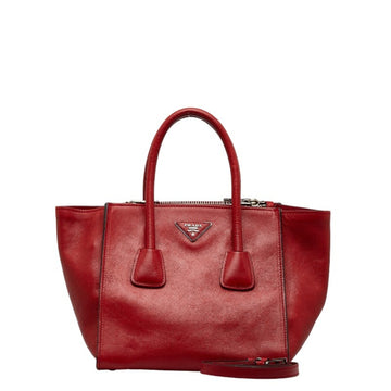 PRADA Triangle Plate Handbag Shoulder Bag Red Leather Women's