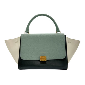 CELINE Shoulder Bag Handbag Trapeze Leather Pale Green x Black Ivory Women's z1140