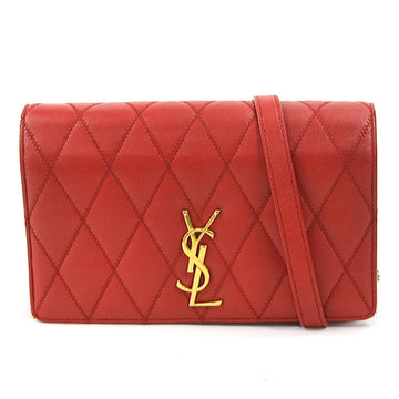 SAINT LAURENT Crossbody Shoulder Bag Leather/Metal Red/Gold Women's