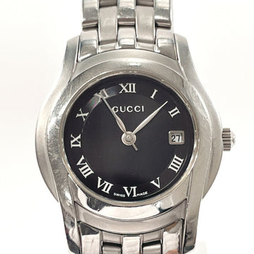 GUCCI 5500L Watch Stainless Steel Silver Quartz Black Dial Ladies