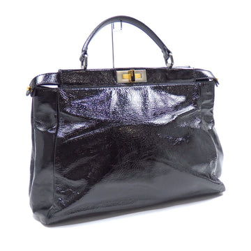 FENDI Peekaboo Handbag Large Black Patent Leather 8BN210 Women's Men's