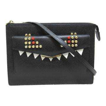 FENDI Monster Shoulder Bag Black leather 8M0369