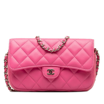 CHANEL Matelasse Coco Mark Chain Shoulder Bag Phone Case Pink Leather Women's
