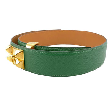 HERMES Coriedocyan Belt Green Men's Women's Z0005580