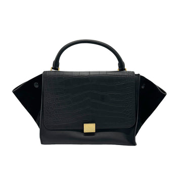 CELINE Shoulder Bag Handbag Trapeze Embossed Leather Black Women's z1298