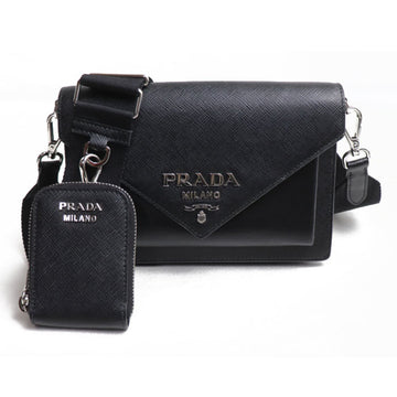 PRADA Saffiano Leather Envelope Bag 2-Way Shoulder Black 1BP020 2EVU F0002 Women's