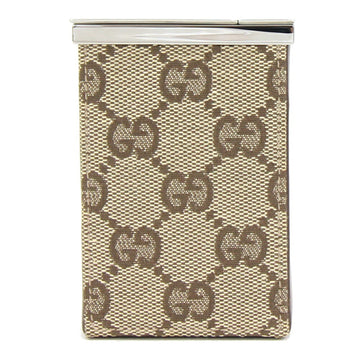 GUCCI Cigarette Case GG 12033 Beige Dark Brown Canvas Leather Box Tobacco