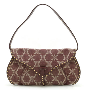 CELINE Paris Macadam Shoulder Bag Studs Denim Canvas Leather Bordeaux