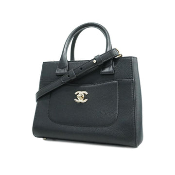 CHANEL handbag executive leather black champagne ladies