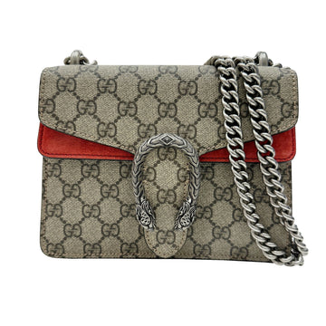 GUCCI Dionysus GG Supreme Chain Shoulder 421970 Small Bag PVC Suede Double Hand Brown Red Ladies