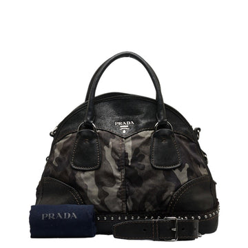 PRADA Camouflage Studded Handbag Shoulder Bag BL0688 Khaki Black Nylon Leather Women's