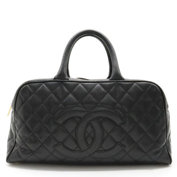 CHANEL Matelasse Cocomark Handbag Boston Bag Caviar Skin Leather Black A20997