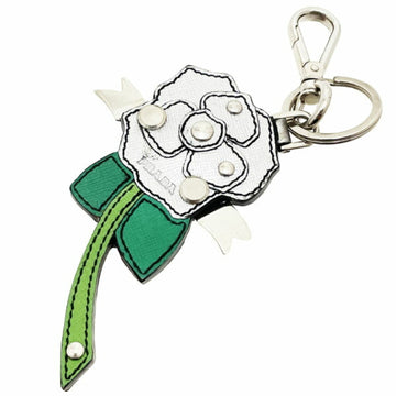 PRADA key holder rose charm saffiano leather silver green  studs flower motif ring hook bag HRS-12684