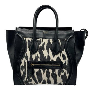 CELINE Handbag Luggage Shopper Leather Canvas Black Off-White Women's z1266