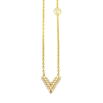 LOUIS VUITTON Collier Essential V Pearl Necklace Gold M68358