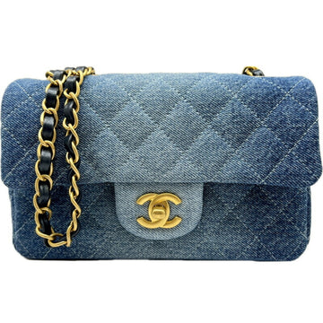 CHANEL Matelasse Chain Shoulder Bag Denim Blue Handbag Compact Women's