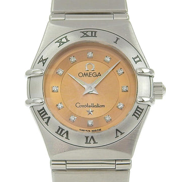 OMEGA Constellation Watch Cindy Crawford 12P Diamond 1564.65 Stainless Steel Quartz Analog Display Orange Dial Ladies