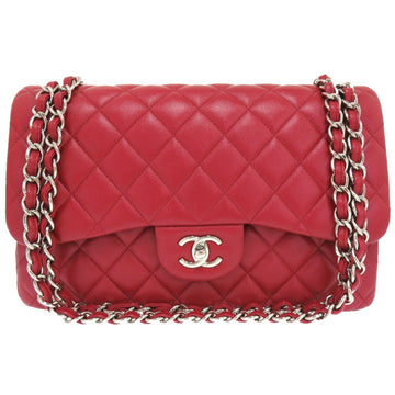CHANEL Matelasse 30 Double Flap Caviar Skin Red Silver Chain Shoulder Bag 24th Series Coco Mark Lid 0004