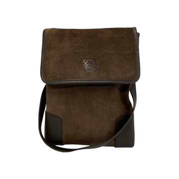 LOEWE Anagram Suede Leather Shoulder Bag Pochette Sacoche Brown 784-3