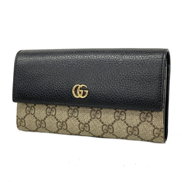 GUCCI Long Wallet GG Marmont Supreme 456116 Denim Brown Black Ladies