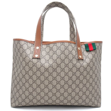 GUCCI 211134 Tote Bag GG Supreme Canvas x Leather Beige Brown 351035