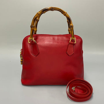 GUCCI Old  Bamboo Leather 2way Handbag Shoulder Bag Red 3kmk626-6