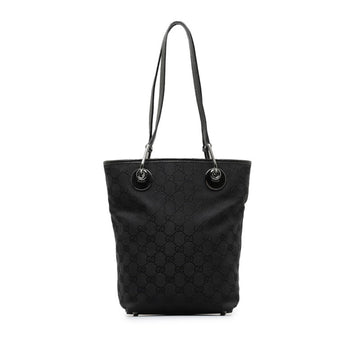 GUCCI GG Canvas Tote Bag 120840 Black Leather Women's