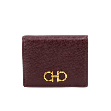 SALVATORE FERRAGAMO Gancini Compact Wallet, Bi-fold Leather, Bordeaux