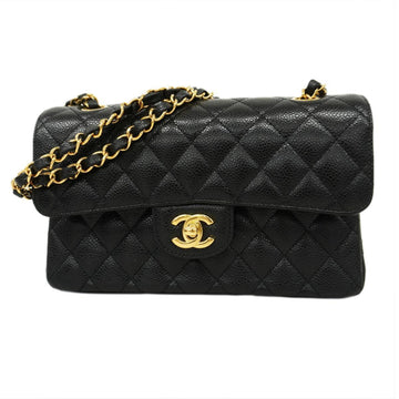 CHANEL Shoulder Bag Matelasse W Flap Chain Caviar Skin Black Women's