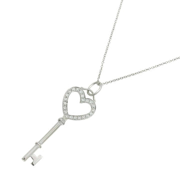 TIFFANY & Co. Heart Key Diamond 0.25ct Necklace 40cm K18 WG Pt White Gold Platinum 750