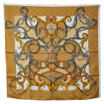 HERMES Carre 90 ROY DV L'INSTRVCTION Imperial Studies Scarf Muffler Beige White Multicolor Silk Women's