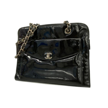 CHANEL Shoulder Bag Chain Patent Leather Black Ladies