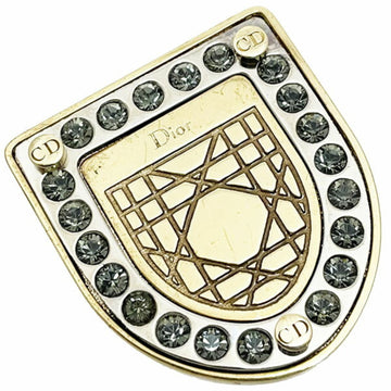 CHRISTIAN DIOR Brooch Crest Motif Pin GP Rhinestone C.Dior CD MK-10940